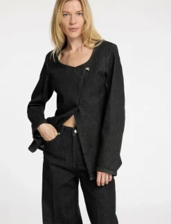 SLFCORA U-NECK FITTED DENIM BLAZER - Enkelknäppta kavajer