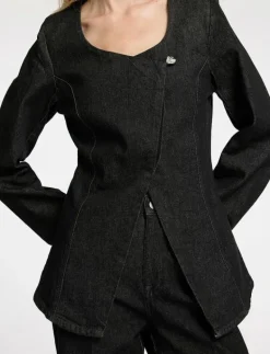 SLFCORA U-NECK FITTED DENIM BLAZER - Enkelknäppta kavajer