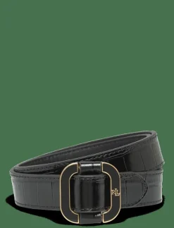 Slide-Buckle Croc-Embossed Leather Belt - Skärp