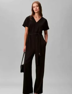Stretch Crepe Jumpsuit with Belt - Jumpsuits