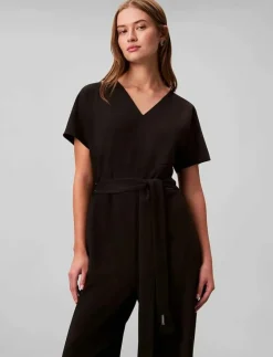 Stretch Crepe Jumpsuit with Belt - Jumpsuits