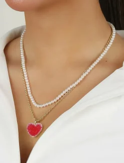 Sugar hearts pendant neck 42 g/red - 42 cm - Kedjehalsband