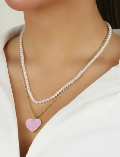 Sugar hearts pendant neck 42 g/pink - 42 cm - Kedjehalsband