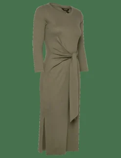 Tie-Front Cotton-Blend Crewneck Dress - Midiklänningar