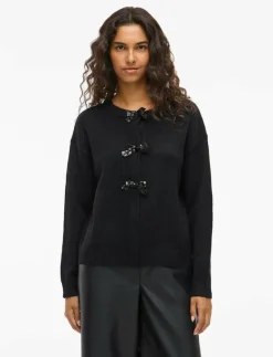 VIBRIANNA O-NECK L/S BOW KNIT CARDIGAN - Koftor