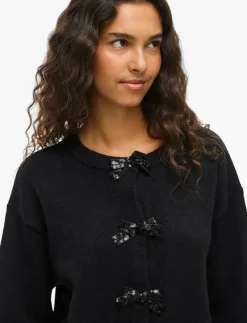 VIBRIANNA O-NECK L/S BOW KNIT CARDIGAN - Koftor