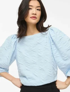 VIDEVERA BOATNECK 3/4 JACQUARD TOP/R/1 - Långärmade blusar