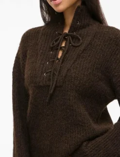 VIGLEEBA HIGH NECK L/S RIB KNIT TOP - Polotröjor