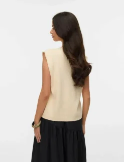 VMGOLD SL O-NECK BUTTON VEST BOO - Stickade västar