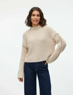 VMNEWCREAM LS FUNNELNECK PULLOVER BOO - Stickat
