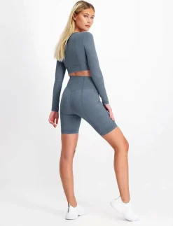 Washed Denim Seamless Biker Shorts - Träningstights