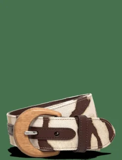 Zebra-Print Wood-Buckle Wide Belt - Skärp
